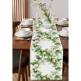 thumbnail image 2 of Green Botanical Blooms Burlap Cotton Table Runner 14x72 Inches Long, Spring Floral Leaves Wreath Farmhouse Table Runners, Outdoor Dining Tablecloths Decor for Baby Shower/Party/Wedding, 2 of 6