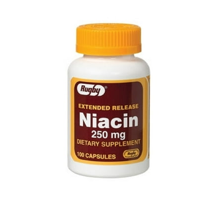 Rugby Niacin Extended Release Dietary Supplement Tablets, 250 mg, 100 Count