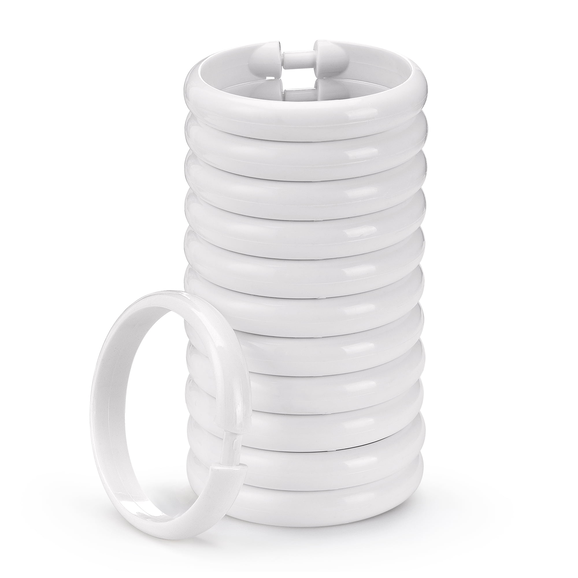 (4 pack) Mainstays White Plastic Durable O-Shaped Shower Curtain Ring Hooks, 12 Count