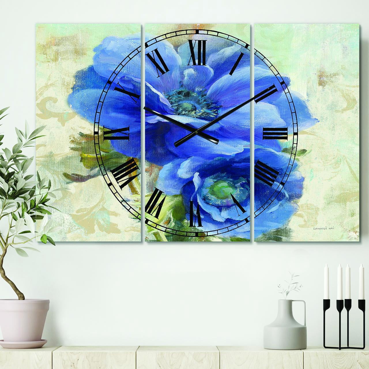 Designart 'Blue Handpainted Anemone Flower' Farmhouse Wall Clock