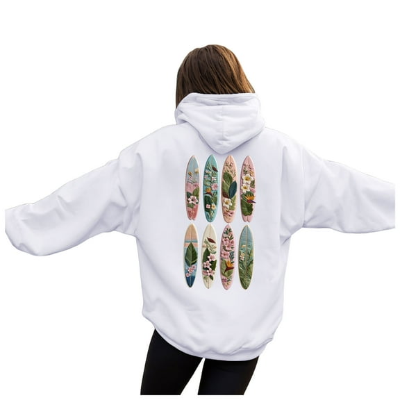 GEWSEY Women Teen Girls Cute Embroidered Flower Ocean Graphic Hoodies Coastal Preppy Long Sleeve Pocket Hoodie Sweatshirts (White, S)