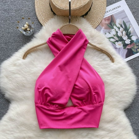 Tank Top y2k Backless Cotton Crop Tops With Built In Bra Hollow Out Chic Female Halter Camisole Off-shoulder ins Hot Dropship