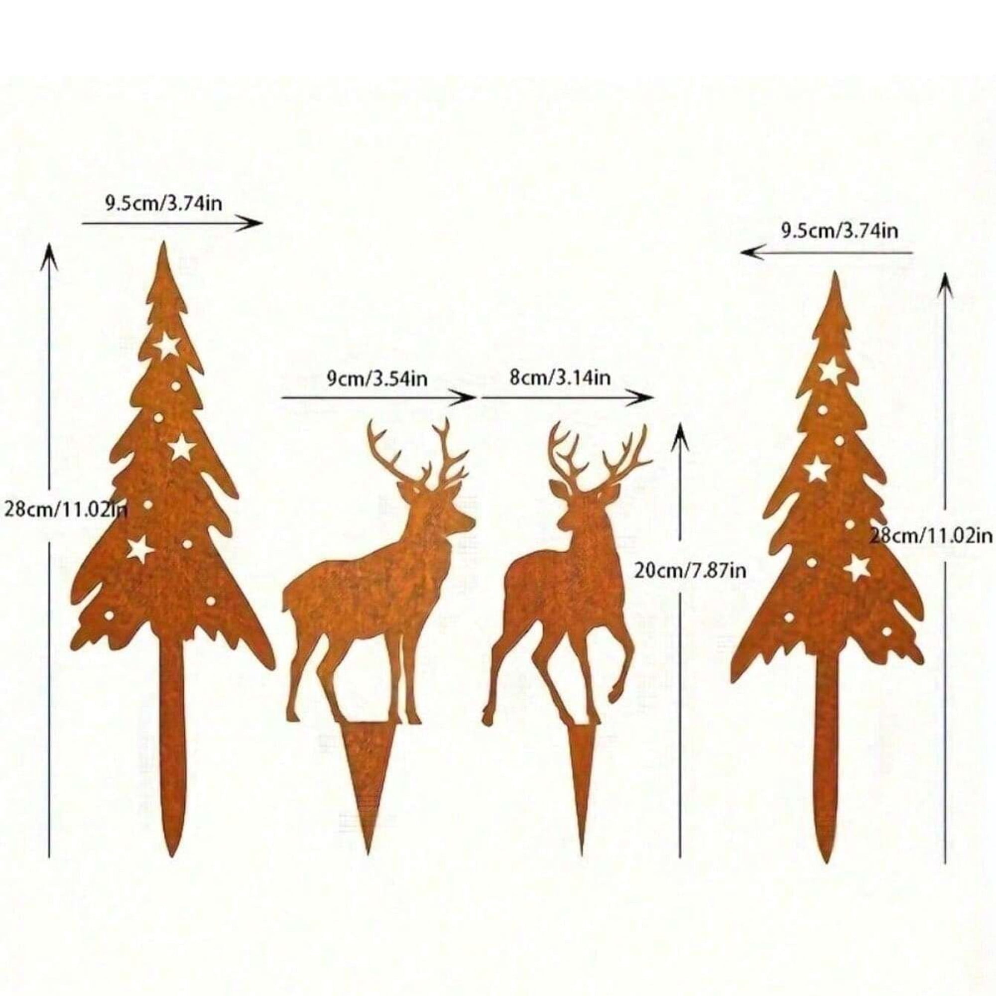 4 Pcs Metal Deer and Tree Sculpture Set Rustic Garden Statues,Cute Animal Silhouette Yard Art for Yard Art, Outside, Patio, Outdoor Decor, Garden Decorations, Lawn Ornaments