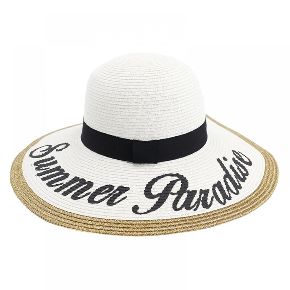 Women’s Bold Cursive Embroidered Adjustable Beach Floppy Sun Hat 