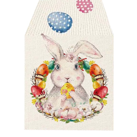 Vintage Linen Easter Table Runner and Tablecloth with Small Print Bunny Egg Festive Decoration for Spring Home Decor Dining Table Brunch Party Seasonal Decor