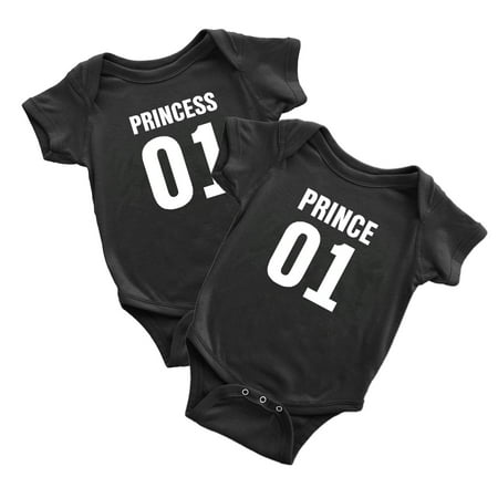 

Prince 01 Princess 01 Baby Bodysuit Baby wins Clothes Jumpsuit (Black 6-12M)