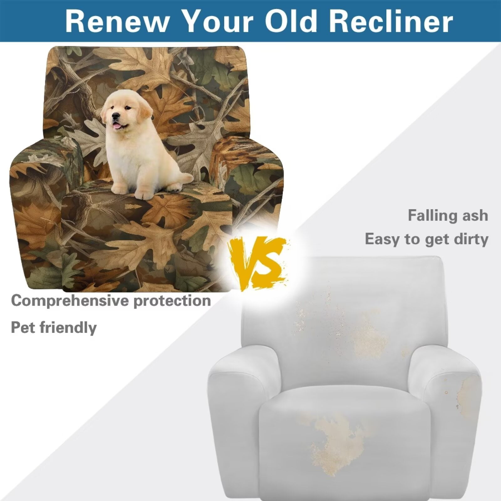 Yuyamidu Camo Recliner Slipcovers 4-Pieces Hunting Branch Recliner Covers That Stay in Place Non Slip Lazyboy Covers Couch Chair Cover for Living Room Bedroom Gift for Holiday