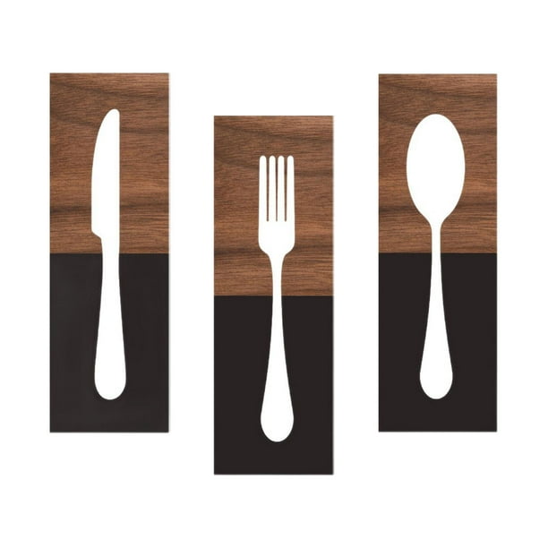 Juego de 3 piezas de cuchillo, tenedor y cuchara para decoración de pared. Letrero colgante de madera decorativo, estilo rústico, ideal para cocina y