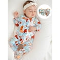 thumbnail image 6 of BemeyourBBs Newborn Baby Girls Western Cowgirl Outfits Ruffle Footed Romper Long Sleeve Boots Print Zipper Footie Jumpsuit Headband Spring Fall Winter Clothes, 6 of 9