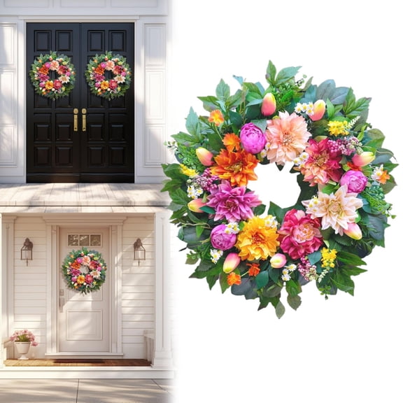 Spring Wreaths For Front Door Soomeir Summer Outdoor Wreath With Peony And Floral Door Decor For All Season Home Wall Wedding Farmhouse Holiday/Beautiful Colorful Garlands