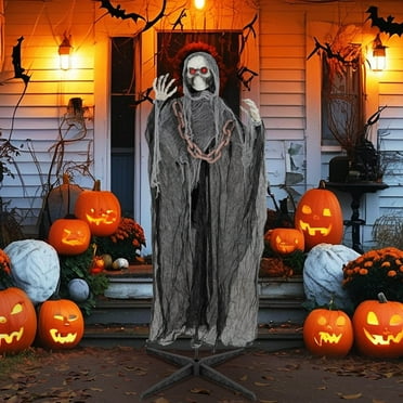 Costway 6.4 FT Standing Grim Reaper Halloween Animatronic Decoration with Light up Eyes