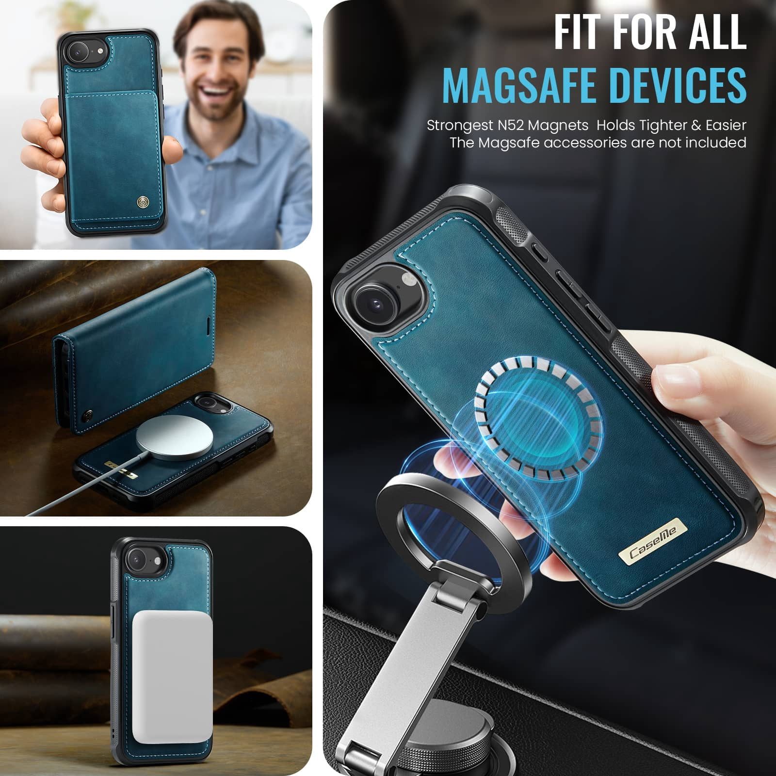Magnetic 2 in 1 Magsafe Detachable Wallet Case for iPhone 16e with Card Holder Women Men, Retro PU Leather【RFID Blocking】Kickstand Shockproof Cover