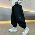 thumbnail image 2 of CAICJ98 Boys Sweat Pants Wide Leg Baggy Sweat Pants Open Bottom Elastic Waist Youth Trousers Athletic Workout Joggers for Boys (Black,13-14 Years), 2 of 4