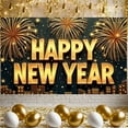 thumbnail image 3 of Golden Fireworks Happy New Year Banner 3D Text Design Festive Backdrop Black Background Sparkling Effect Holiday Background for New Year Party New Year's Eve Indoor Celebration, 3 of 9