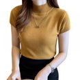 thumbnail image 1 of Basic Knit turtleneck Women T Shirt Summer Spring Ribbed Cotton Pullover Tops Soft Female Short Sleeves Tshirt, 1 of 2