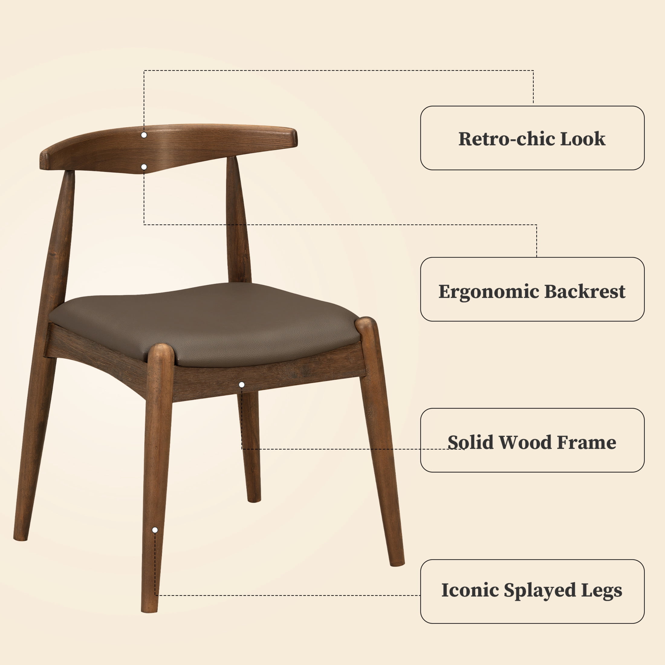 Christopher Knight Home 5-Piece Mid-Century Modern Dining Set, Wood Frame with Leather Seat, Walnut+Brown