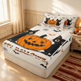 thumbnail image 3 of Erosebridal Cute Black Cats Zipper Twin Comforter Sets with Fitted Sheet and 2 Pillowcases, Halloween Pumpkin Bat Zipper Bedding Set for Boys Girls, Orange Cream Black, Halloween Reversible, 3 of 7