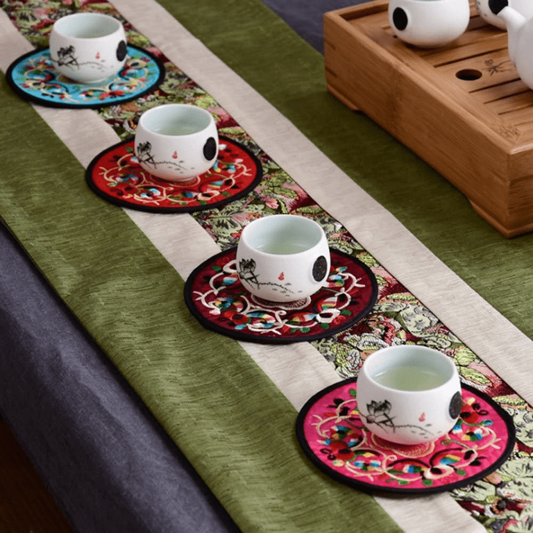 Embroidery Cloth Fabric Coasters for Drinks Vintage Ethnic Floral