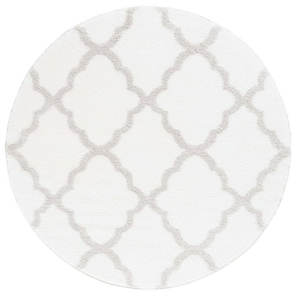 SAFAVIEH Tahoe Gerald Quatrefoil Shag Area Rug, 6'7" x 6'7" Round, White/Silver