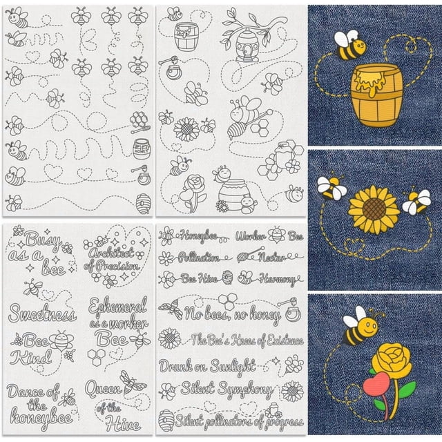 42 estabilizadores de costura a mano solubles en agua con forma de colmena de abejas, 8.3" x 11.7", 4 hojas de papel adhesivo para bordar con puntadas.