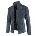 thumbnail image 2 of Lu's Chic Men's Long Sleeve Cardigan Sweater Business Casual Slim Fit Fleece Lined Zip Up Sweaters Thermal Soft Band Collar Warm Jackets & Coats Winter Fall Knitwear Pocket Chevron Navy 38, 2 of 2