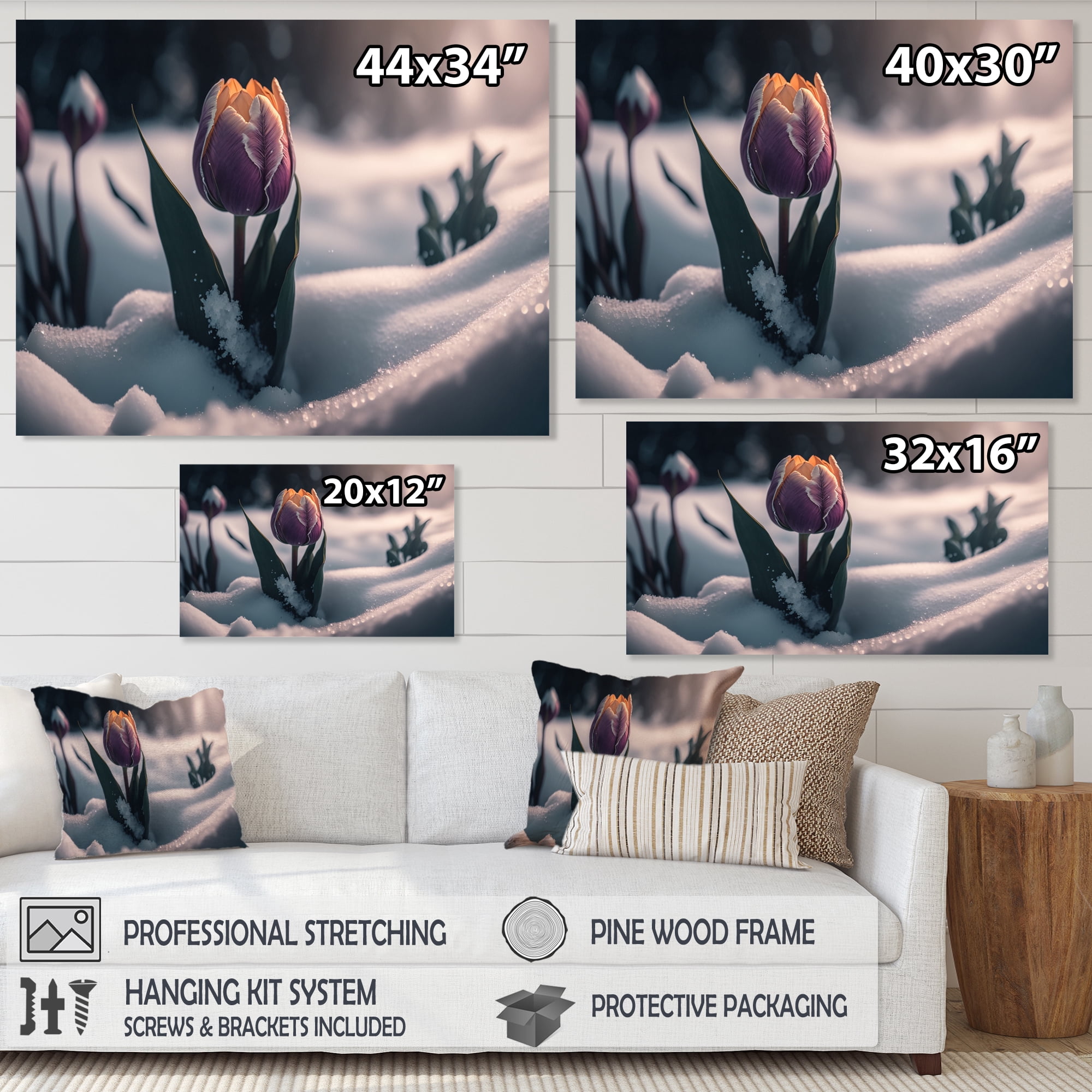 Designart A Blooming Purple Tulip Flower In Winter Canvas Wall Art