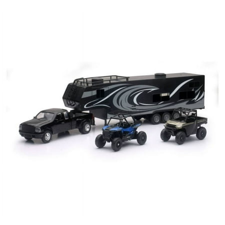 Pickup Truck with Toy Hauler and Polaris Vehicles Set Black – New Ray 37046 – Diecast Car Pickup Truck with Toy Hauler and Polaris Vehicles Set Black – New Ray 37046 – Diecast Car