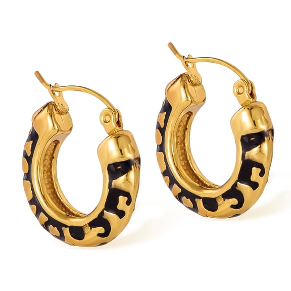 SKQIT Gold Black Hoop Earrings for Women 14K Gold Plated Hoop Earrings for Women Lightweight Earrings