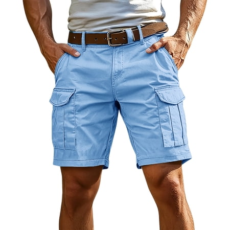 Cargo Shorts for Men Summer Workout Hiking Shorts Elastic Baggy Golf Fishing Casual Outdoor Work Short Light Blue L