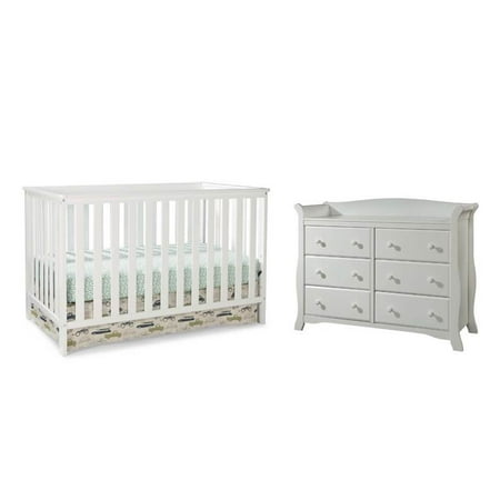 2 Piece Nursery Furniture Set With Crib And Dresser In White