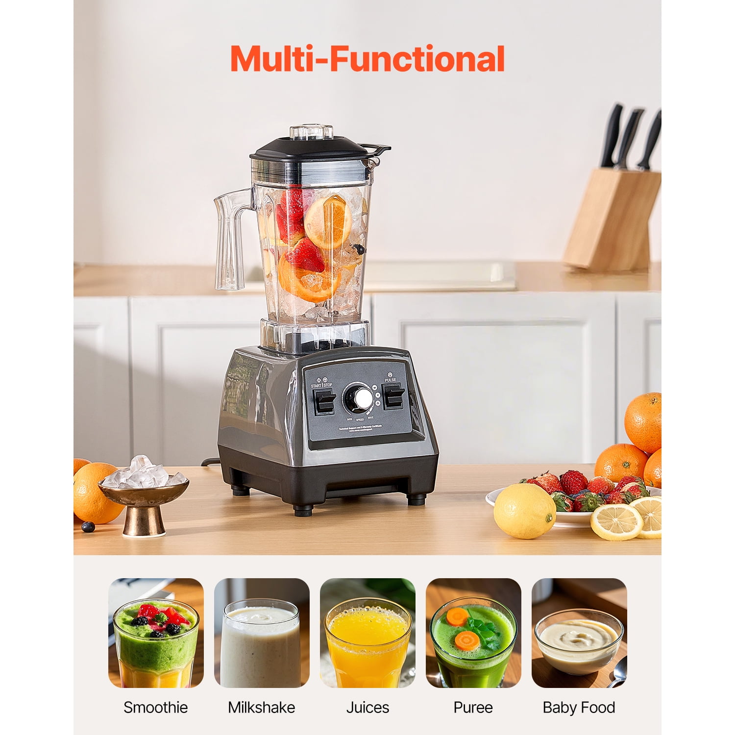KFFKFF Smoothie Blender, 61 oz 1400W, Expert Grade Blender with Robust Engine, Versatile Kitchen Appliance for Blending Smoothie/Milkshake/Juice, Ideal for Culinary Space