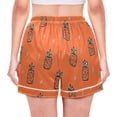 thumbnail image 3 of Women's Satin Pajama Shorts Hand Drawn Pineapple Pattern with Pockets, Elastic Waist Sleep Lounge Shorts, 3 of 7