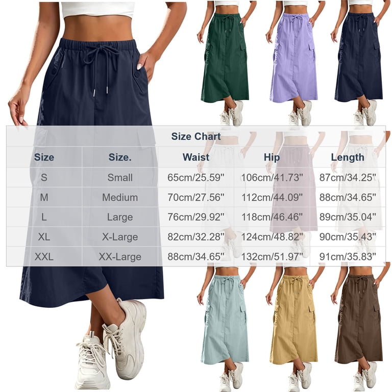 Cargo Skirts for Women Drawstring Waist Midi Skirt with Pockets
