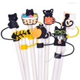 thumbnail image 2 of pieza de tapa con pajita de gato negro con dibujos animados, compatible con tazas de 30 y 40 oz, tapa de pajita reutilizable a prueba de polvo de 10 mm, 2 of 6