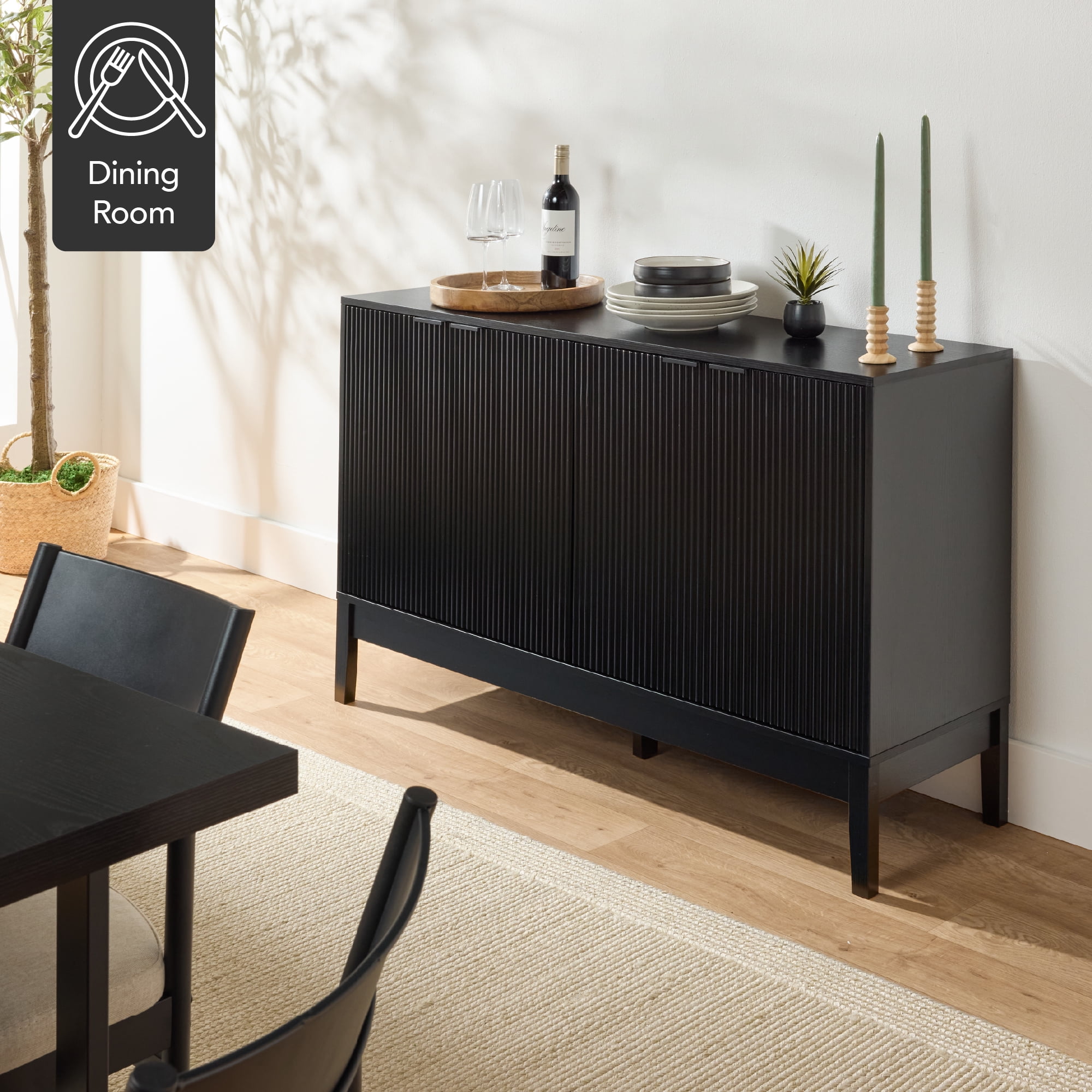 Best Choice Products 4-Door Reeded Storage Cabinet w/ Soft-Close Doors, Multipurpose Accent Furniture - Black