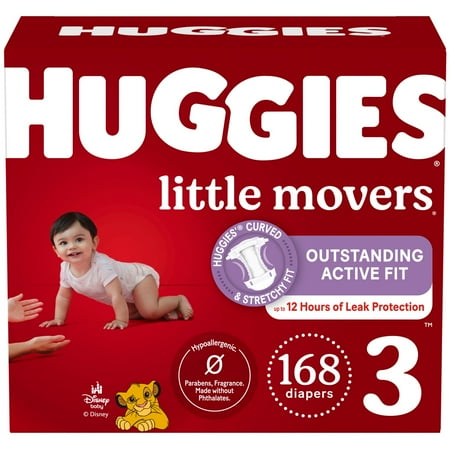 Huggies Little Movers Baby Diapers, Size 3 (16-28 lbs), 168 Ct (Select for More)