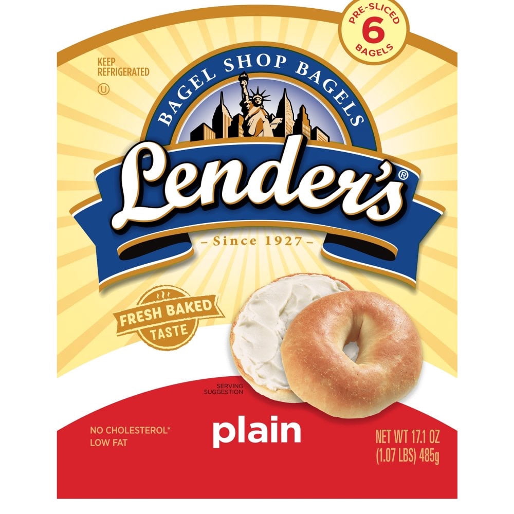 Lender's Frozen Original Plain Grain 6 Ct Soft Round Bagels 12oz Bag No Grain