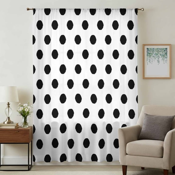 Wave Point Black Sheer Curtains 84 Inches Long, Modern Minimalist Geometric Light Filering Curtains, Breathable Simi Curtain Privacy Drapes for Living Room Bedroom Lightweight Window Treatment