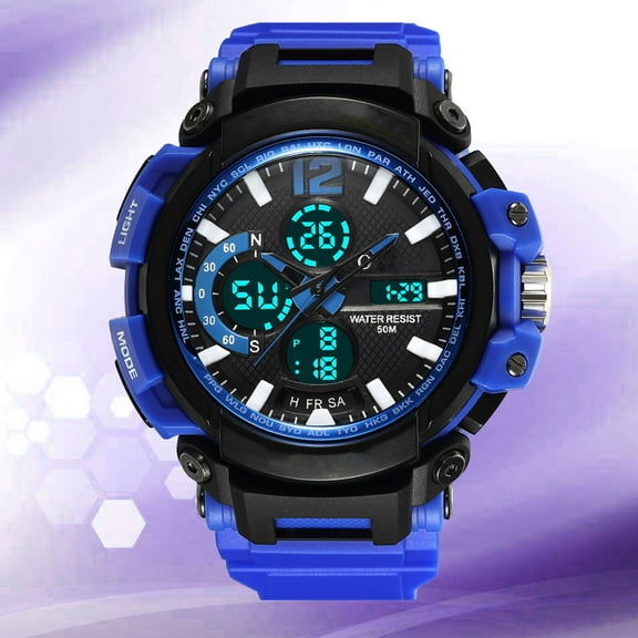 Minkissy Blue LED Digital Watch with Quartz Movement and Multifunctional Display for Sports