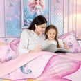 thumbnail image 4 of meiyoeat Watercolor Pink Mermaid Tail Ocean King Size Comforter Sets for Girls, Jellyfish Coral Fairy Marine Comforters King Size, Pink, Pink Reversible, 3 Pieces, 1 Comforter and 2 Pillowcases, 4 of 6
