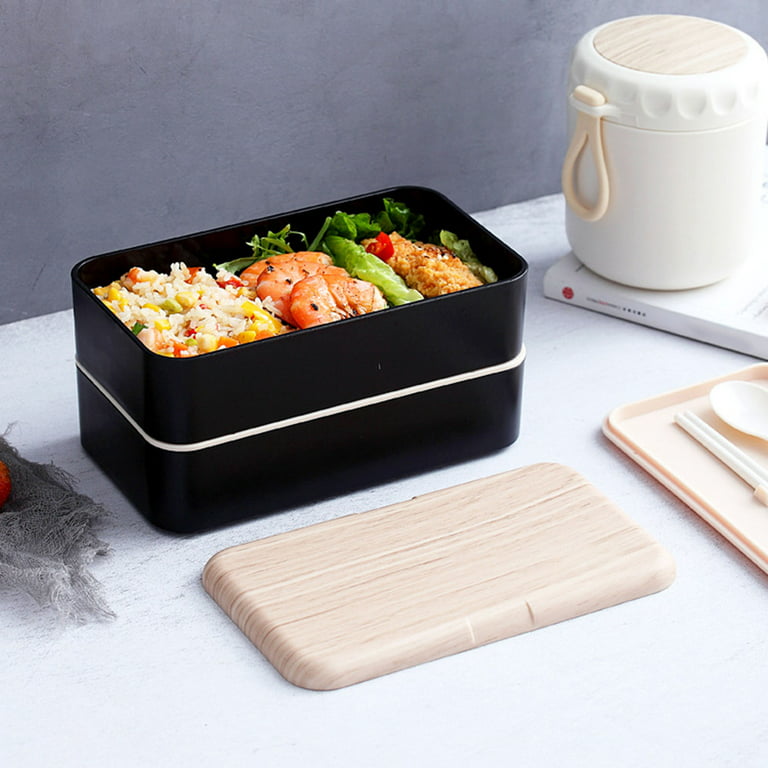 Plastic Lunch Box Microwavable Lunch Box Set Double Layer Divider With  Cutlery