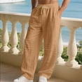 thumbnail image 4 of Men's Cotton Linen Pants Elastic Waist Drawstring Lightweight Trouser Casual Loose Fit Basic Beach Pant with Pockets, 4 of 9