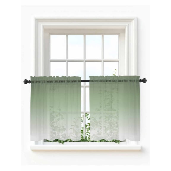 Sage Green Tier Curtains 36 Inch Length, Sheer Curtains for Bedroom Living Room Window Farmhouse Sage Green Ombre Rod Pocket Voile Drapes Kitchen Curtains Small Half Window 27.5"x36" 2 Panels