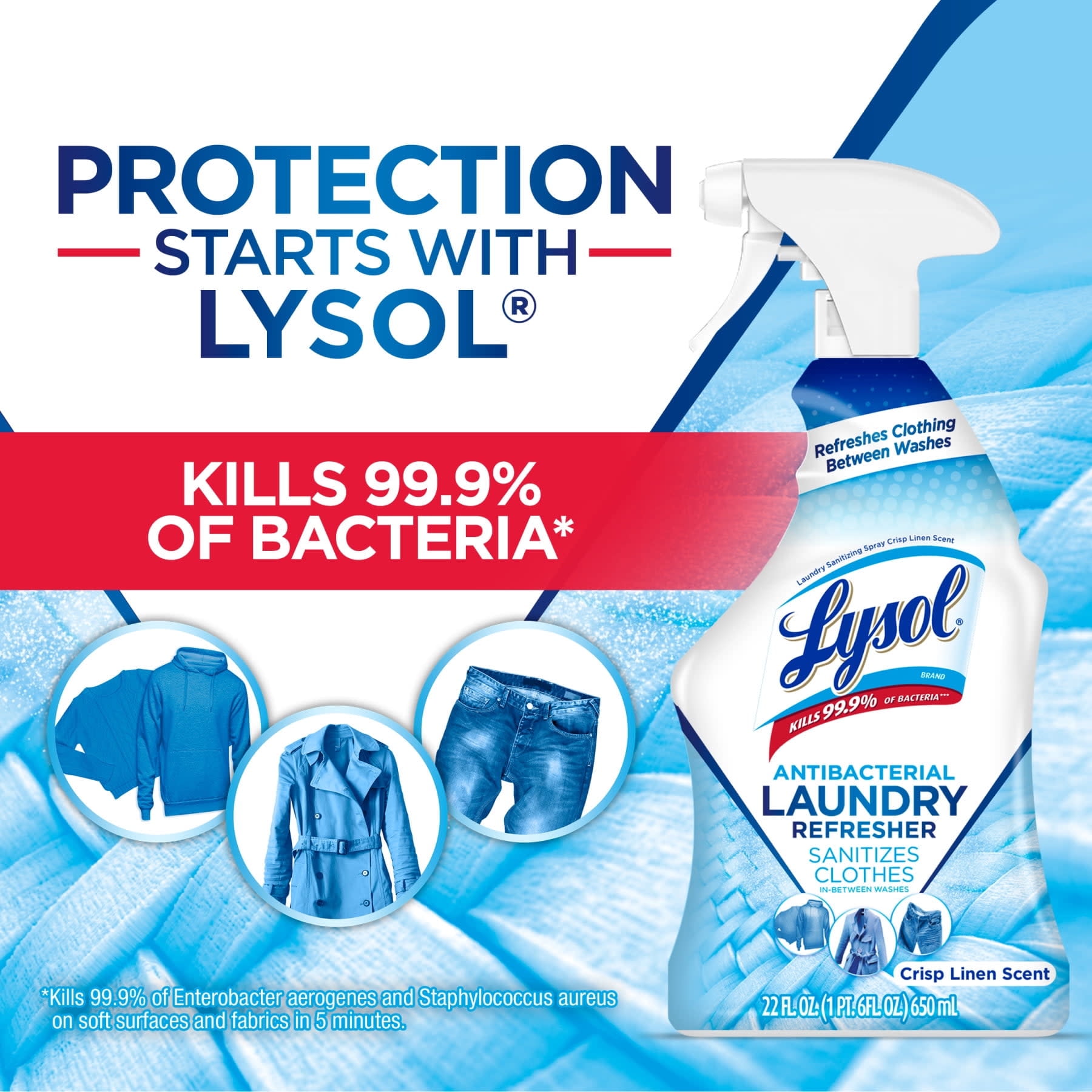 Lysol Antibacterial Laundry Refresher Spray, Sanitizing Spray for Clothes, Crisp Linen, 22 fl oz