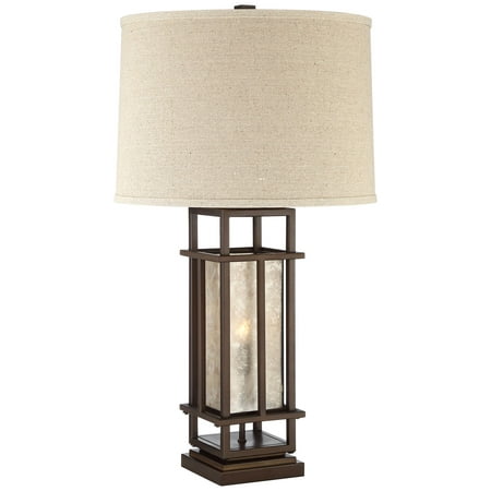 farmhouse lamp table rustic oatmeal caged nightlight franklin drum shade iron led works fabric bedroom brown living assembled dimensions