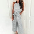 thumbnail image 2 of MSJUHEG Workout Sets for Women Lounge Sets for Women Sleeveless Striped Jumpsuit Casual Clubwear Wide Leg Trousers Pants Outfit Womens Loungewear Set Sweatpants Women Gray M, 2 of 9