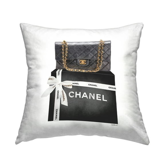 Stupell Industries Chic Quilted Purse Black Glam Fashion Brand Design by Amanda Greenwood Throw Pillow