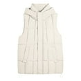 thumbnail image 4 of HOWPAY Long Puffer Vest Women Lightweight Sleeveless Quilted Packable Puffy Jacket Casual Zip up Hooded Solid Color Coat with Pockets Warm Winter Outerwear Beige L, 4 of 4
