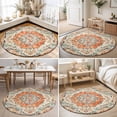 thumbnail image 4 of Small Round Rug 3Ft, Orange Beige Boho Non-Slip Washable Circle Rugs Carpet, Vintage Ethnic Abstract Art Floral Indoor Outdoor Rug Floor Mats Throw Runner for Bedroom Living Room Bathroom, 4 of 8