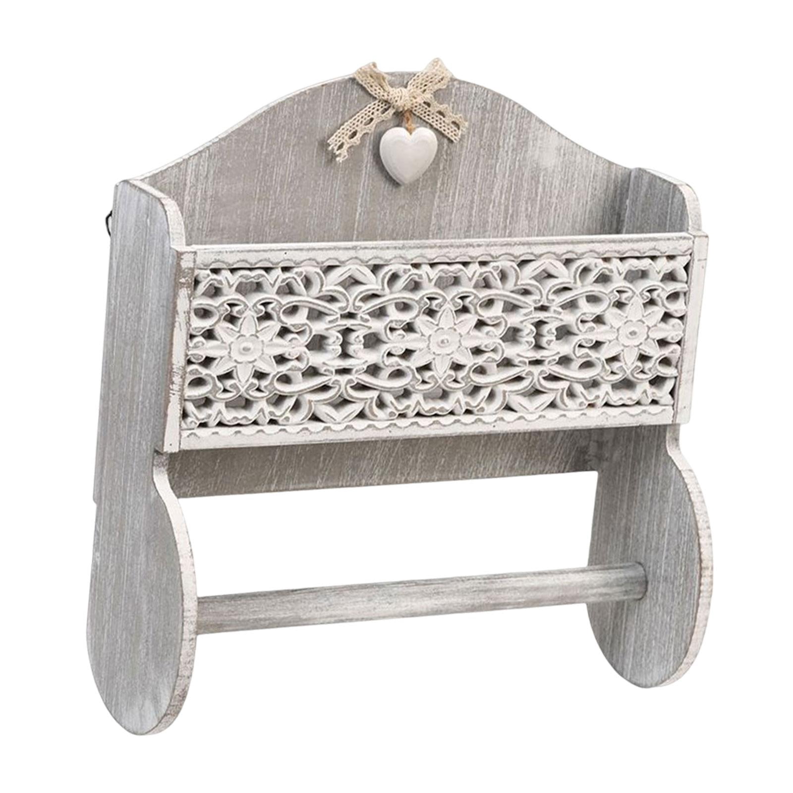 Fiocias Paper Towel Roll Holder with Top Storage Shelf Wooden Wall Mount Farmhouse Style